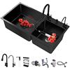 BIGYOUZI Lavandino cucina Lavello acciaio inox 2 vasche Con rubinetto e dosatore sapone estraibili e accessori per lavello. (82 * 45CM, Nero)
