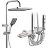 WRMING Colonna Doccia con Miscelatore, Kit Doccia con Soffione a Pioggia Anticalcare 30x20cm, 3 Tipi di Doccetta, Asta Doccia In Acciaio Inox, 80~135cm Altezza Regolabile, Tubo 1,5m, Cromo