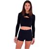 Hurley Max Solid Rib Cropped Cross Yoke Rashguard Maglietta Rash Guard, Nero, M Donna