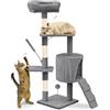 VOUNOT® Tiragraffi per Gatti Alto 112 cm, Albero per Gatti Multilivello, Centro Attività per Gatto con Pali Tiragraffi in Sisal, Cuccia, Piattaforme e Grotta, Grigio