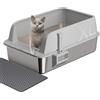 Gimars XL lettiera in acciaio per gatti, ampia vaschetta in acciaio inox da 35L con paletta e tappetino, lettiera in metallo ideale per gatti di taglia media e grande