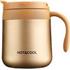 Gteller - Tazza da caffè in acciaio inox da 350 ml a doppia parete con isolamento sottovuoto, con coperchio e manico, mantiene la bevanda calda e fredda (Dorato)