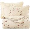 vctops Set di 3 pezzi con copriletto ricamato floreale, oversize, 100% cotone, reversibile, patchwork, 1 trapunta e 2 federe (fiore, per letto queen size)