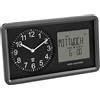 TFA Dostmann Orologio analogico radiocontrollato con calendario digitale, 60.3552.01, sveglia e funzione snooze, giorno della settimana e della data, orologio da tavolo, nero
