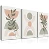 Dazzlewall Incorniciato Set di 3 Pezzi Quadro Boho Verde Salvia Minimalista, Poster con Foglie Botaniche e Forme Geometriche per Camera da Letto Soggiorno 30×40 cm
