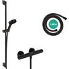 hansgrohe Pulsify Select S - Set doccia con termostatico Ecostat Element, doccetta a risparmio idrico (EcoSmart, 105 mm, 3 getti), tubo flessibile e asta doccia (0,9 m), nero opaco, 24271670