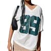 ensswliz Camicie in jersey da donna Y2k oversize con numeri grafici magliette scollo a V jersey casual estivo sportivo estetico preppy streetwear, A-Bianco, S