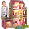 Kinderplay Casa Delle Bambole in Legno - Villa a 3 Piani Con LED, Giardino E Ga