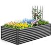 Quictent Orto RiAlzato in Metallo Galvanizzato, Fioriera Senza Fondo per Verdure con Gabbie per Pomodori Incluse, 240x120x62cm