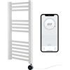 Greened House Scaldasalviette Elettrico Intelligente Bianco con Controllo WiFi 500mm L x 800mm A Timer Programmabile 7 Giorni Compatibilità App (Binario Bianco + Elemento WiFi Cromato)