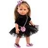 Llorens 1053553 - Bambola Lucy, con occhi azzurri e capelli biondi, con corpo morbido, con abito glitterato nero e cerchietto per capelli, 35 cm