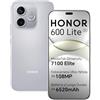 HONOR 600 Lite 5G Smartphone, Display AMOLED 6.6 120Hz, Fotocamera AI 108MP, Batteria 6520mAh, 8GB + 256GB, Resistente all'Acqua IP66, Cellulare Sbloccato Android 16 (Velvet Grey, 256, GB, GB, 8)