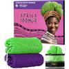 RelaxScene Autentica spugna africana a rete con nodi, 2 pezzi, spugna esfoliante per il corpo, viola e verde, esfoliante per la schiena, esfoliante per la doccia, per la cura della persona, scrub doccia per