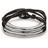 Uno de 50 Bracciale a tre giri in cuoio marrone e particolari placcati argento Sterling - MARRONE