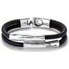 Uno de 50 Bracciale doppio cuoio marrone con due tubi placcata argento sterling - MARRONE
