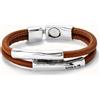Uno de 50 Bracciale doppio cuoio marrone con due tubi placcata argento sterling - CAMELLO