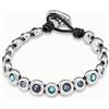 Uno de 50 Bracciale in cuoio marrone placcato argento Sterling e cristalli blu -