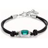 Uno de 50 Bracciale in cuoio placcato ARGENTO con cristallo verde -