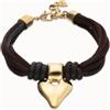 Uno de 50 Bracciale in filo di seta e pelle marrone con cuore placcato oro 18k (M) -
