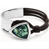 Uno de 50 Bracciale rigido placcato argento Sterling con cuoio e cristallo sfaccettato verde -