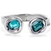 Uno de 50 Bracciale rigido placcato argento sterling e due cristalli VERDE SMERALDO - CRISTALLO VERDE SMERALDO