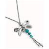 Uno de 50 Collana lunga placcata argento sterling e libellula con cristalli artigianali verdi -