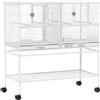 PawHut Gabbia per Uccelli Grande con Divisore, Ruote, 4 Contenitori, 4 Posatoi, Ripiano e 2 Vassoi Estraibili, 95x45,5x102 cm, Bianco | Aosom Italy