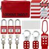 SAFBY Kit di blocco e contrassegno elettrico Loto, ganci di blocco di gruppo, etichette di blocco, lucchetti di sicurezza con numero, fascette in nylon con borsa tascabile, kit rosso