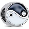 Bling Jewelry Tondo Nero Bianco Equilibrio Yin Yang Inspirational Charm Bead Per Donne Per Adolescenti .925 Argento Adatto A Bracciale Europeo