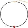 COAI Collana da Donna con Perline Sfaccettate di Tormalina Nera e Cuore di Corniola Rossa, Collana Pietre Naturali da Donna Estiva Minimalista