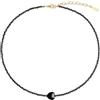 COAI Collana da Donna con Perline Sfaccettate di Tormalina Nera e Cuore Nero di Onice, Collana Pietre Naturali da Donna Estiva Minimalista
