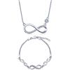 Yumilok Parure di gioielli da donna/ragazza: collana con ciondolo a forma di simbolo dell'infinito e bracciale con charm, in argento Sterling 925 e zirconi