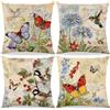 ZJILIXIA 4 Pezzi Federe Cuscini Divano 40x40cm,Federe per Cuscini Fiori Primaverili,Federa per Cuscino in Lino,Federa per Cuscino Farfalle E Uccelli Da Giardino Fiorito,Per Divano Decorazione Della Casa (B)