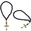 DICOSMETIC 2 ciondoli a forma di rosario per specchietto retrovisore in legno nero, corona di perle cattoliche per auto, 27,5 cm, medaglia incrociata, accessori da appendere per specchietto