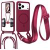 FERLAN Magnetica Cover con Cordino per Apple iPhone 17 Pro,Case con Laccio per Il Collo Custodia con Cordino,Cover in Silicone, Regolabile Cordino da Collo Nylon Catena Collana Tracolla, Rosso