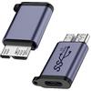 QIANRENON 10Gbps USB C Femmina a Micro B Maschio Dati Ricarica Adattatore Type C a USB3.0 Micro B maschio Disco rigido esterno Convertitore, per SSD Disco Rigido Esterno Fotocamera Digitale, 2Pcs