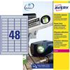 AVERY Poliestere adesivo L6009 argento 8fg A4 45,7x21,2mm (48et/fg) laser Avery