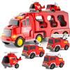 Weiongppy Camion Pompieri Giocattolo,5 In 1 Camion Porta Macchinine,Giocattolo Trasportatore Di Auto,Camion Con Macchinine Dentro,Con Suoni E Luci,Con 4 Mini Auto,Idee Regalo Per Bambini Di 2 Anni