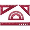 MSDADA Set di 4 righelli in lega di alluminio, goniometro matematico, set di strumenti ideali per disegnare, misurare studenti, insegnanti, architetti, ingegneri (rosa rossa)