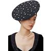 Coucoland BABEYOND Coucoland Cappello da Donna Piatto Fascinator da Donna, Elegante Cappello con piattino per Tea Party, Funerale, Chiesa, Perla Nera, Taglia Unica