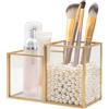 HARLIANGXY Porta Pennelli Make Up in Vetro Trasparente, Porta Pennelli da Trucco, Organizzatore per Cosmetici Oro, Organizer Pennelli Trucco, per pennelli, Eyeliner, Matite e Mascara