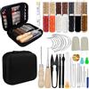 EKOCEV 48 Pezzi Set da Cucito in Pelle, Kit di Riparazione Cucito Tappezzeria, con Filo Cucito Pelle a 14 Colori, Punteruolo, Ditale, Metro a Nastro e Custodia per Principianti Professionisti Fai da Te