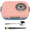 Pissente Lunch Box, Lunch Box Termico in Acciaio Inossidabile 304 con Cucchiaio Bacchette e Ciotola per Zuppa Doppio Strato 3 Scomparti Conservazione degli Alimenti Contenitore per