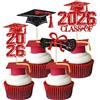 Gyufise 36 topper per cupcake a tema laurea 2026 glitter classe del 2026 laureato Cap diploma Cupcake Picks decorazioni per torte per feste forniture rosse