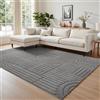 Topfinel Tappeto Grigio Soggiorno 160x230 cm, Lavabile, Pelo Corto Moderno, Effetto Onda 3D, Morbido, Soffice, Antiscivolo, Effetto Pelliccia, per Camera Letto, Sala Pranzo, Bambini, Ufficio
