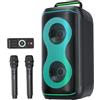 GREEN KEEPER GKD61 Cassa Karaoke con 2 Microfoni UHF Wireless, Cassa Bluetooth Portatile da 400W di Potenza di Picco, Subwoofer da 6,5", Sistema Karaoke Professionale, Supporto USB/TF/AUX, Ideale per Grandi Feste