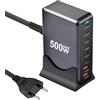 QIQIAZI Caricatore 500W con 8 Porte USB-C e USB-A, Ricarica Rapida PD PPS 100W, Alimentatore di Rete Multiuso per MacBook Pro/Air, iPad Pro/Air, Samsung