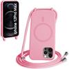 FMPCUON FNPCUON Cover Magnetica Silicone per iPhone 12 Pro Max con Cordino,Compatibile con MagSafe,Custodia con Laccio Collana Tracolla Collo Sottile TPU Antiurto Protettiva Case con Corda.Pink