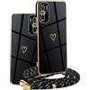 HomiTunky Custodia con Collana per Xiaomi Poco F3, Cover Donna Cuore amore con Cordino, Case con Laccio Tracolla Elettrolitico TPU Cover con Collana per Xiaomi Poco F3,Nero