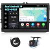 Eonon 9 pollici Android 14 4+64 GB per VW Golf VI/V Polo Touran Passat T5 Seat Skoda, schermo da GPS Sat Nav, Wireless CarPlay, Android Auto, telecamera posteriore, Wi-Fi/Bluetooth/USB VWX7A